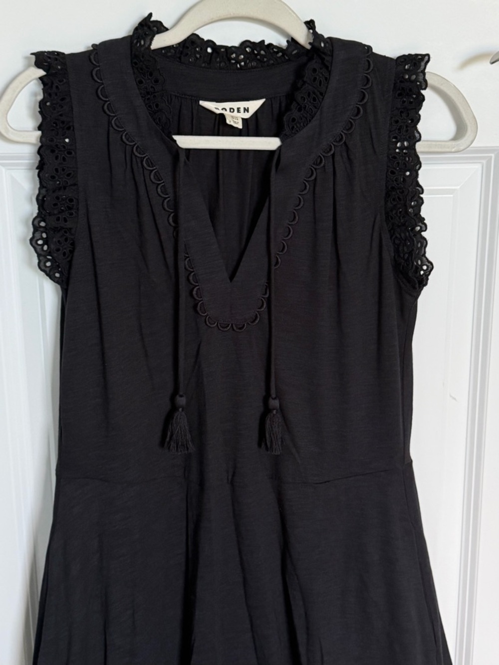 BODEN Black Aria Broderie Trim Midi Dress Size 4R 54744 - Picture 6 of 14